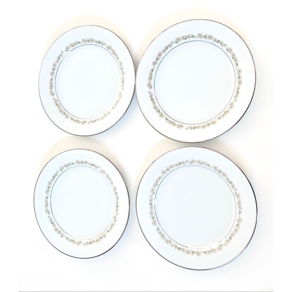 Set of 4 Noritake Trilby Daisy Dinner Plates 10 1/2"